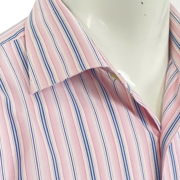 Gianni Orvietto Super Fine Cotton Italy Pink Blue Striped Dress Shirt Mens 17-36 - Picture 5 of 10